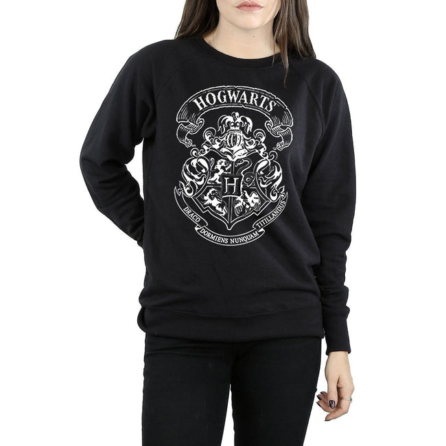 Black - Back - Harry Potter Womens-Ladies Hogwarts Crest Cotton Sweatshirt