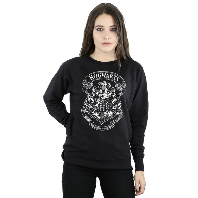 Black - Side - Harry Potter Womens-Ladies Hogwarts Crest Cotton Sweatshirt