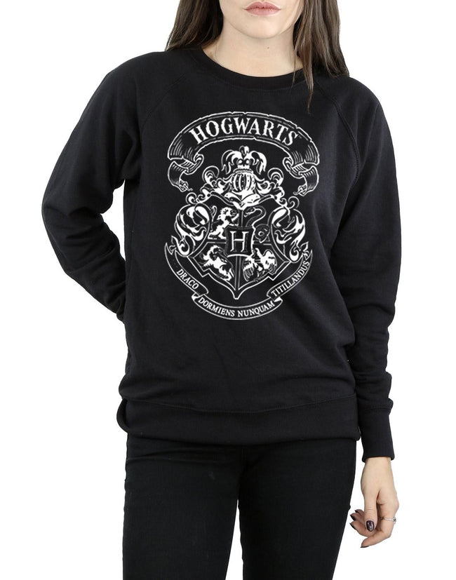 Black - Close up - Harry Potter Womens-Ladies Hogwarts Crest Cotton Sweatshirt