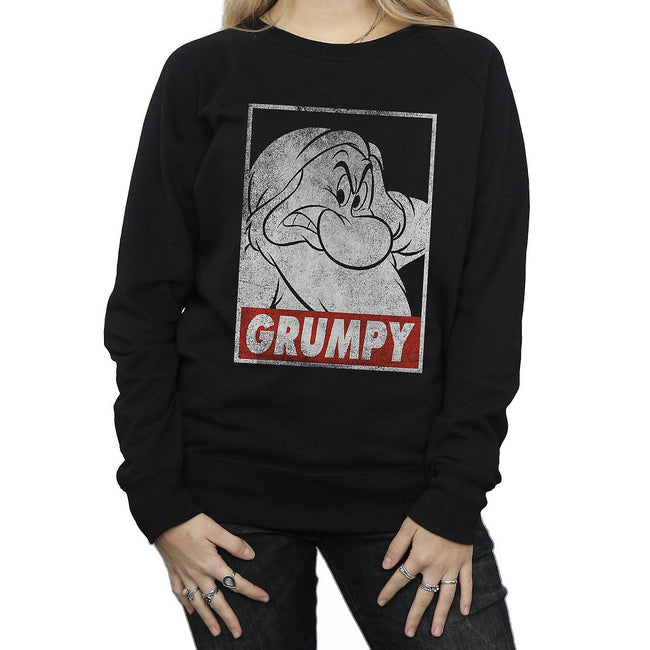 Black - Back - Snow White And The Seven Dwarfs Womens-Ladies Grumpy Poster Cotton Sweatshirt