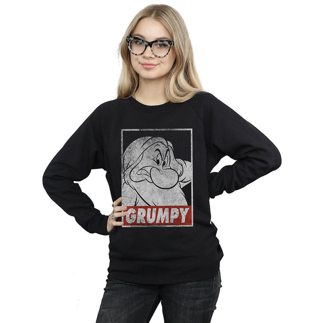 Black - Side - Snow White And The Seven Dwarfs Womens-Ladies Grumpy Poster Cotton Sweatshirt
