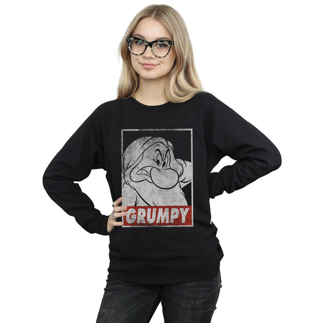 Black - Pack Shot - Snow White And The Seven Dwarfs Womens-Ladies Grumpy Poster Cotton Sweatshirt