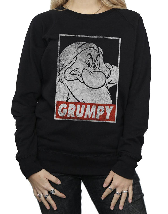 Black - Close up - Snow White And The Seven Dwarfs Womens-Ladies Grumpy Poster Cotton Sweatshirt