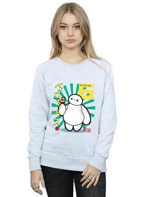 Heather Grey - Back - Big Hero 6 Womens-Ladies Baymax Lollipop Sweatshirt