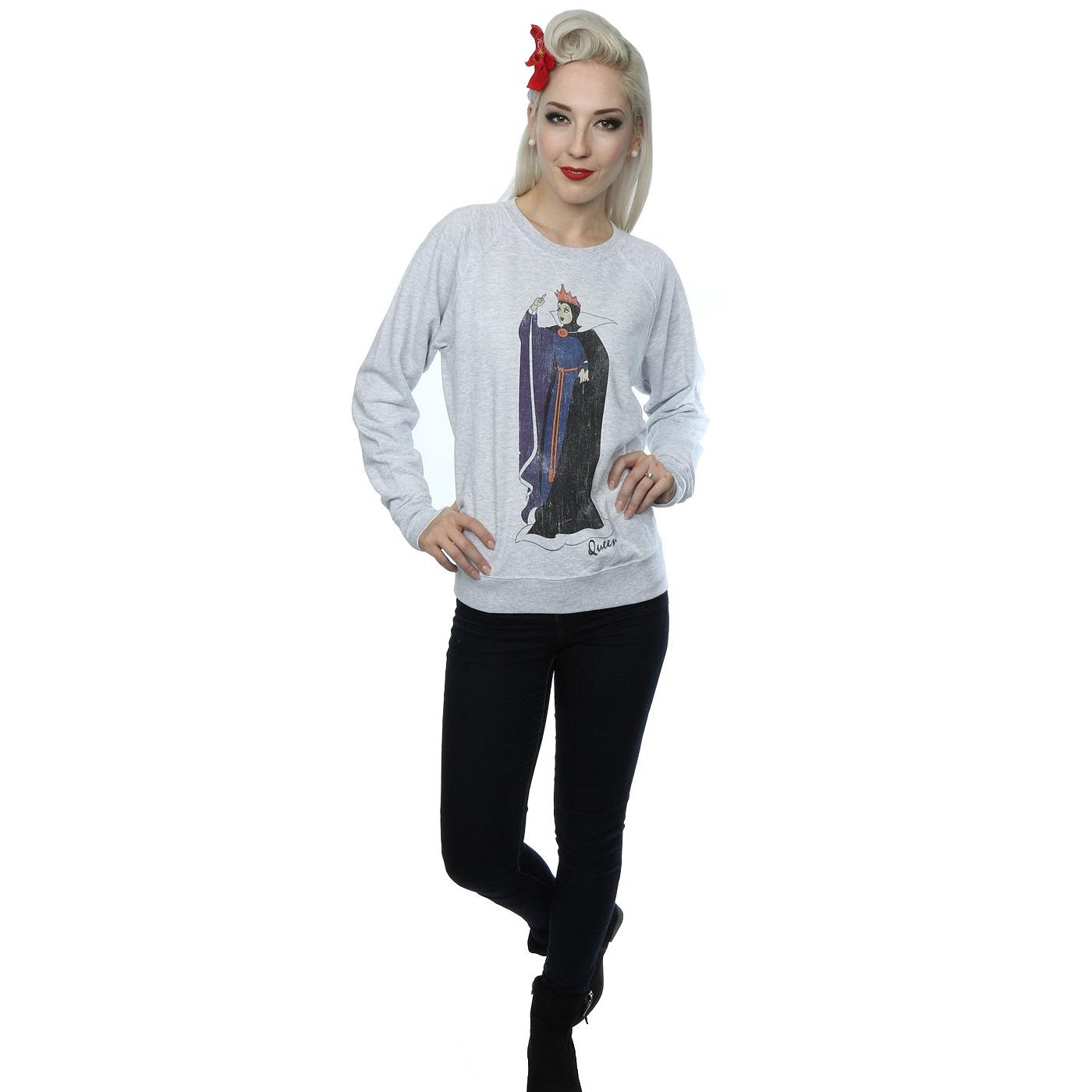 Heather Grey - Close up - Snow White And The Seven Dwarfs Womens-Ladies Classic Evil Queen Heather Sweatshirt