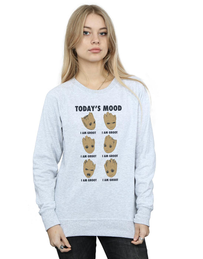 Heather Grey - Back - Guardians Of The Galaxy Womens-Ladies Today´s Mood Groot Sweatshirt