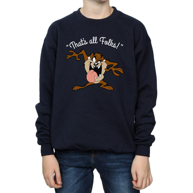 Navy Blue - Side - Looney Tunes Boys That´s All Folks Tasmanian Devil Sweatshirt