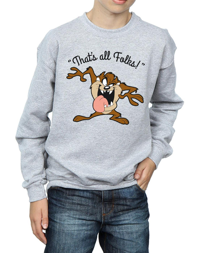 Sports Grey - Close up - Looney Tunes Boys That´s All Folks Tasmanian Devil Sweatshirt