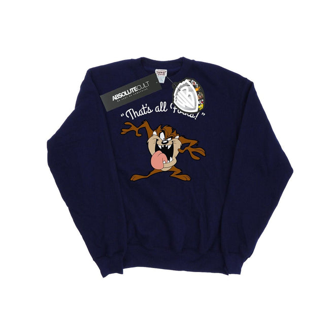 Navy Blue - Front - Looney Tunes Boys That´s All Folks Tasmanian Devil Sweatshirt