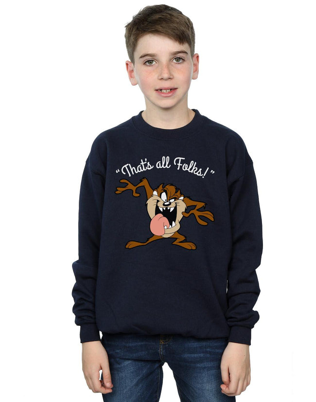 Navy Blue - Back - Looney Tunes Boys That´s All Folks Tasmanian Devil Sweatshirt