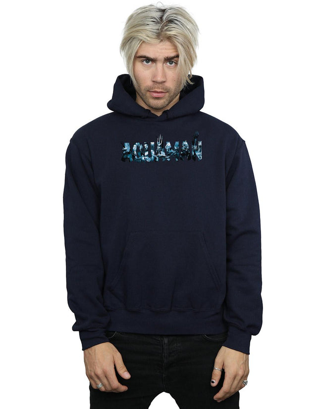 Navy Blue - Back - DC Comics Mens Aquaman Text Logo Hoodie