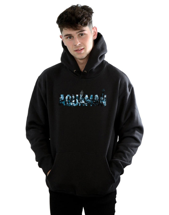 Black - Back - DC Comics Mens Aquaman Text Logo Hoodie