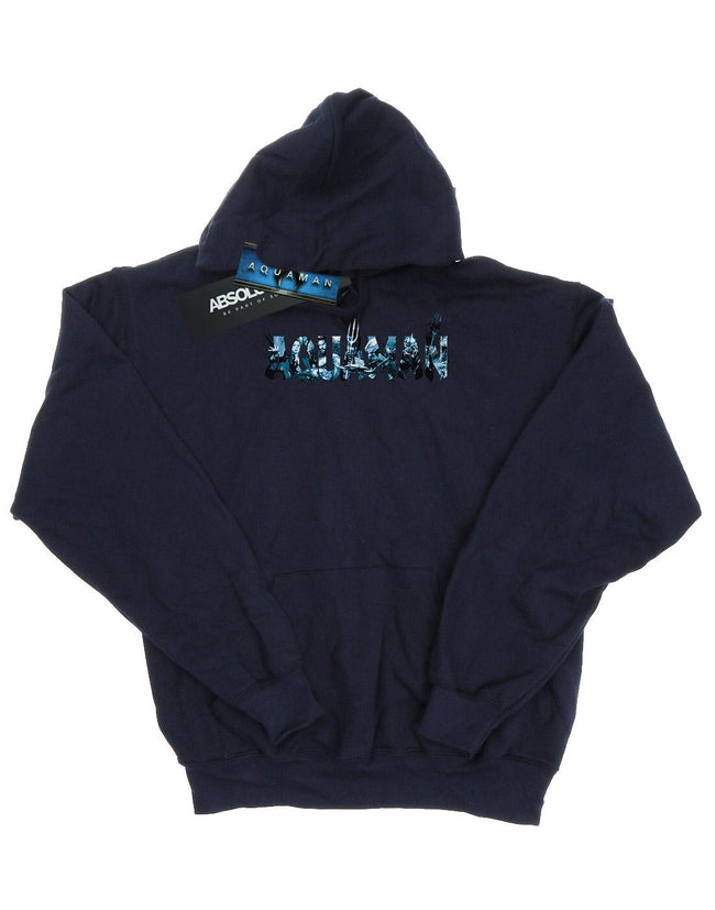 Navy Blue - Front - DC Comics Mens Aquaman Text Logo Hoodie
