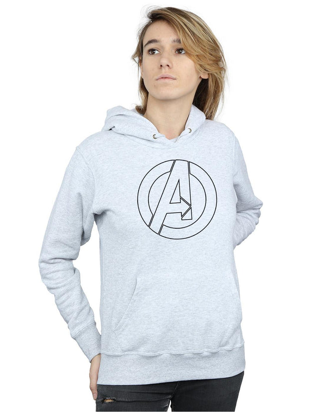 Heather Grey - Back - Avengers Assemble Womens-Ladies Outline Logo Hoodie