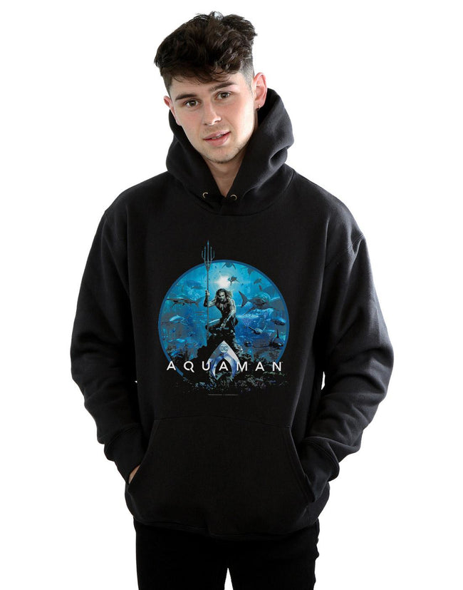 Black - Back - DC Comics Mens Aquaman Circle Poster Hoodie