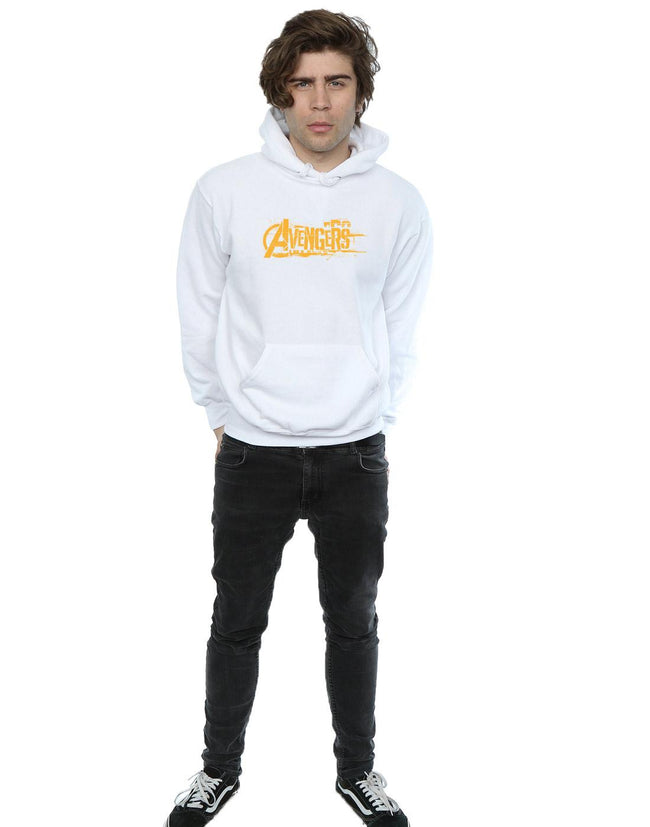 White - Side - Marvel Mens Avengers Infinity War Orange Logo Hoodie