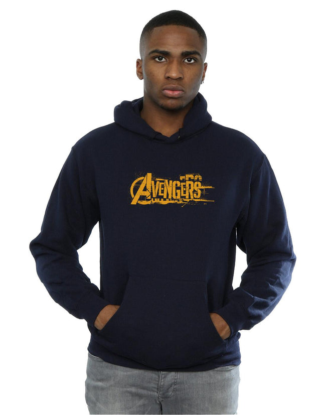 Navy Blue - Back - Marvel Mens Avengers Infinity War Orange Logo Hoodie
