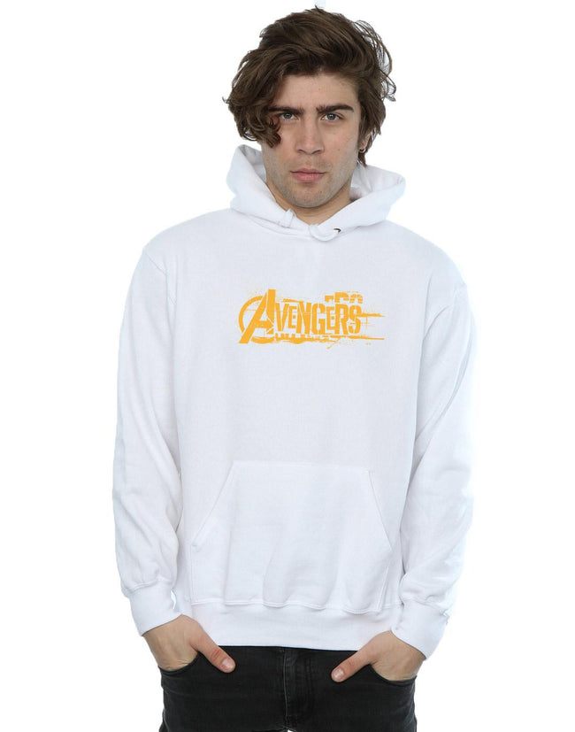 White - Front - Marvel Mens Avengers Infinity War Orange Logo Hoodie