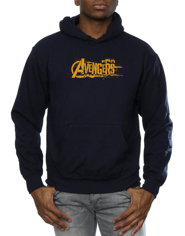 Navy Blue - Side - Marvel Mens Avengers Infinity War Orange Logo Hoodie