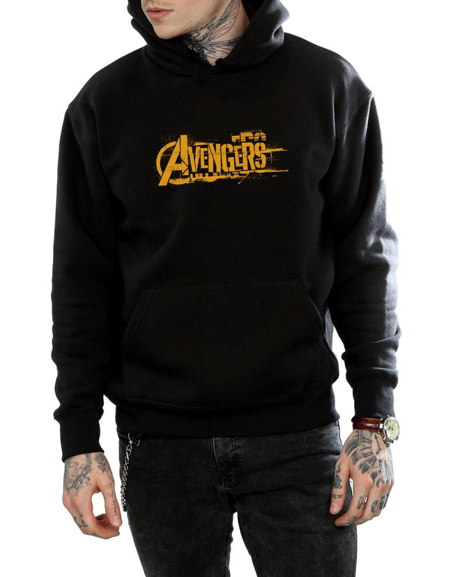 Black - Back - Marvel Mens Avengers Infinity War Orange Logo Hoodie
