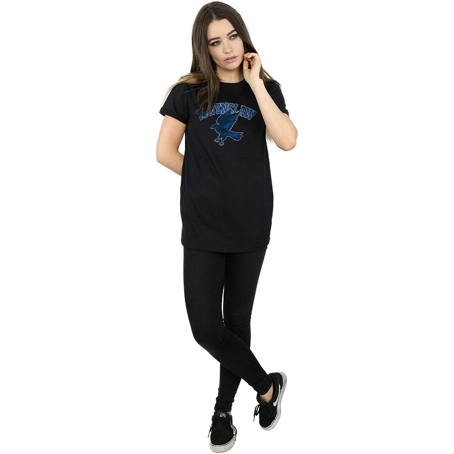 Black - Side - Harry Potter Womens-Ladies Ravenclaw Emblem Cotton Boyfriend T-Shirt