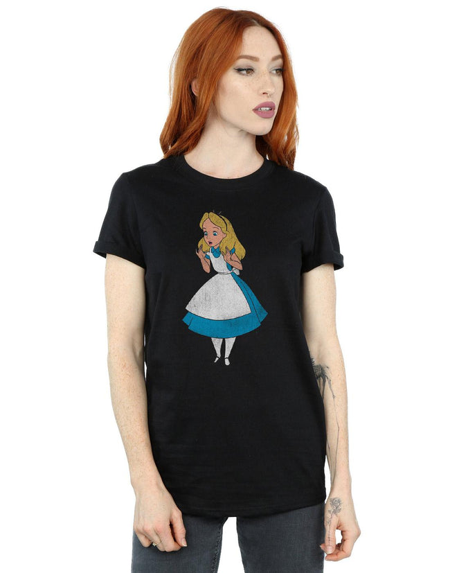 Black - Back - Alice In Wonderland Womens-Ladies Classic Boyfriend Cotton T-Shirt