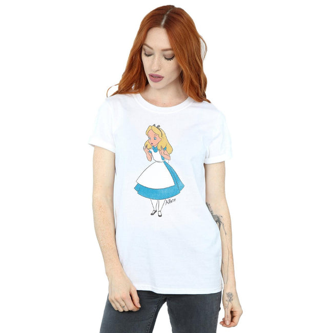 White - Back - Alice In Wonderland Womens-Ladies Classic Boyfriend Cotton T-Shirt