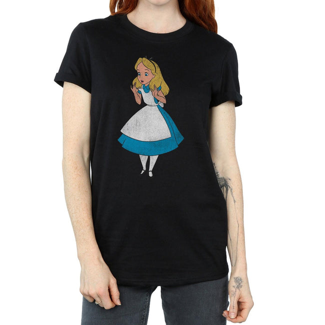 Black - Side - Alice In Wonderland Womens-Ladies Classic Boyfriend Cotton T-Shirt
