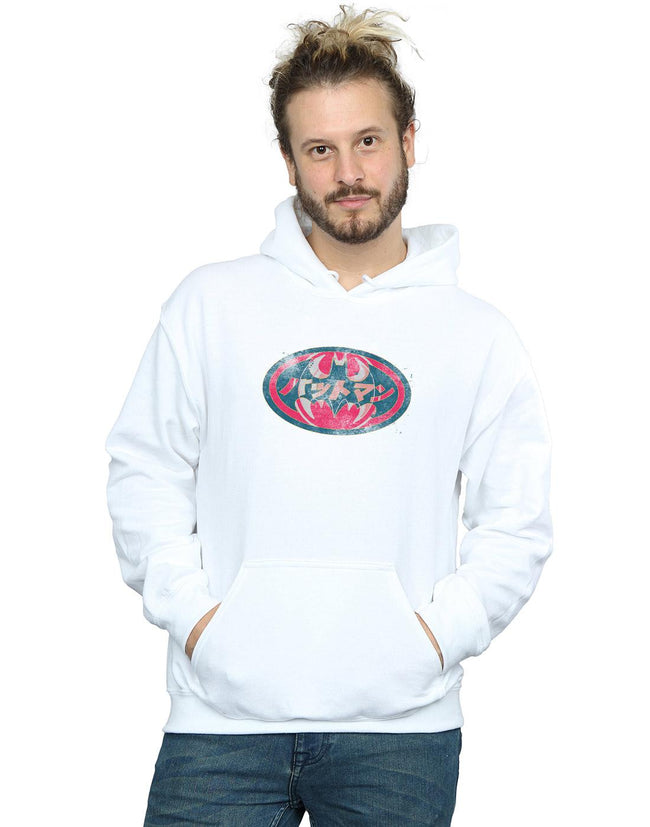 White - Front - DC Comics Mens Batman Japanese Logo Red Hoodie