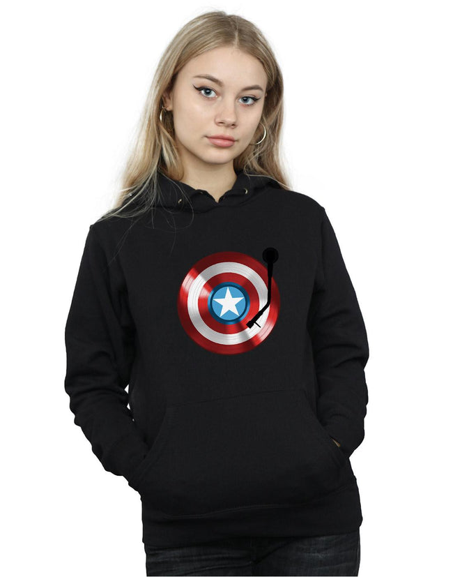 Black - Back - Marvel Womens-Ladies Captain America Turntable Hoodie