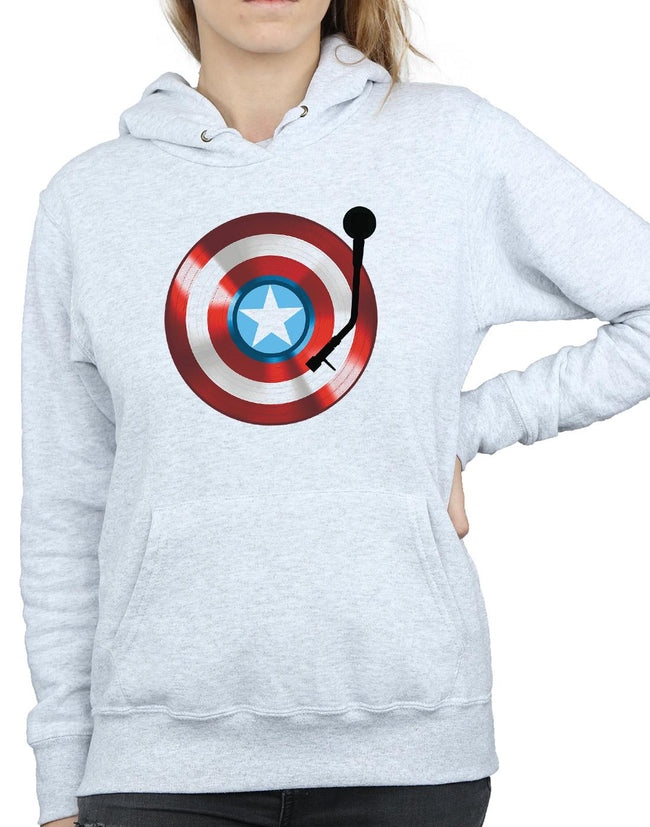Heather Grey - Side - Marvel Womens-Ladies Captain America Turntable Hoodie