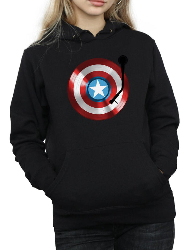 Black - Side - Marvel Womens-Ladies Captain America Turntable Hoodie