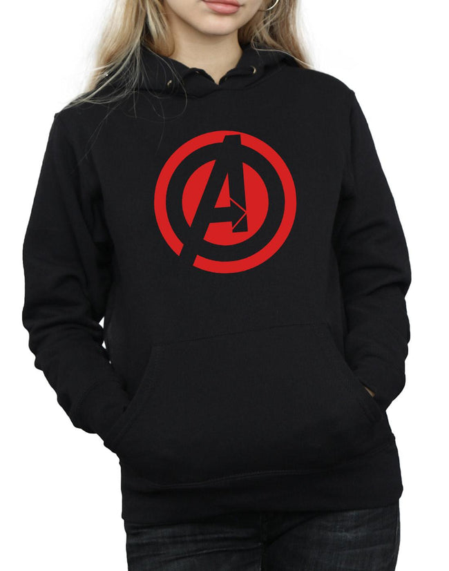 Black - Side - Marvel Womens-Ladies Avengers Assemble Solid A Logo Hoodie