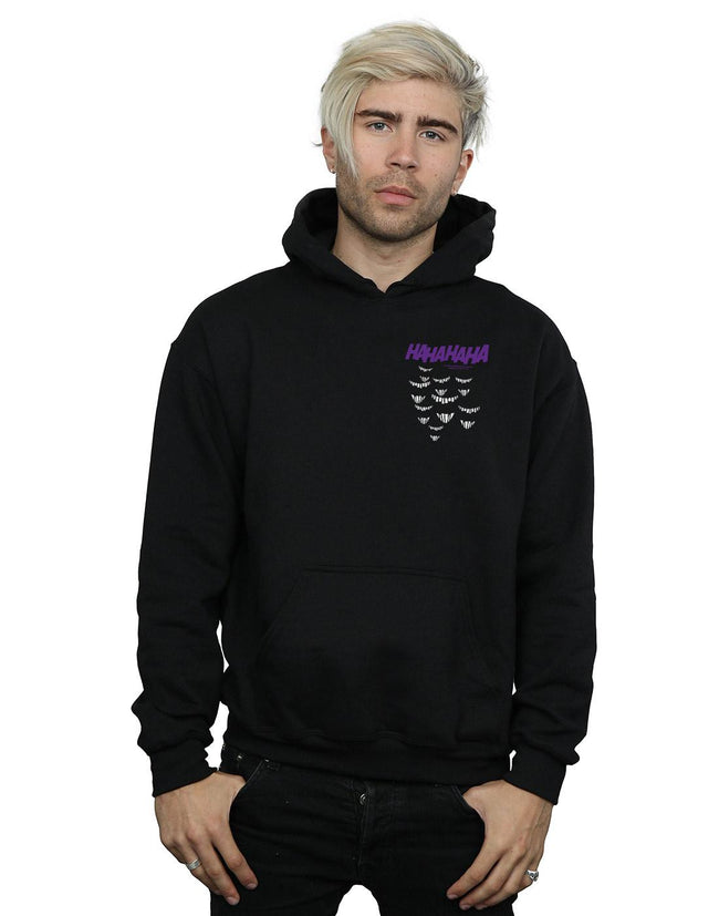 Black - Back - DC Comics Mens Batman Joker Smile Breast Print Hoodie
