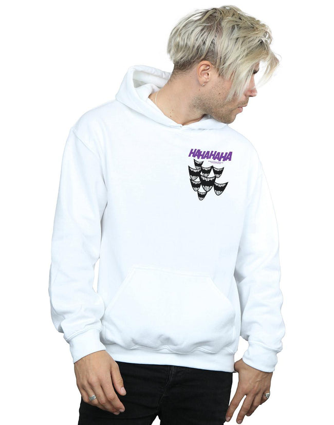 White - Back - DC Comics Mens Batman Joker Smile Breast Print Hoodie