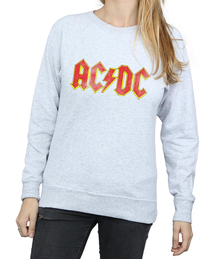 Heather Grey - Pack Shot - AC-DC Womens-Ladies Distressed Logo Heather Sweatshirt
