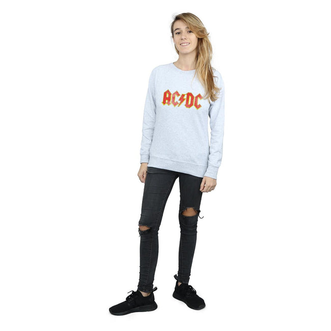 Heather Grey - Close up - AC-DC Womens-Ladies Distressed Logo Heather Sweatshirt