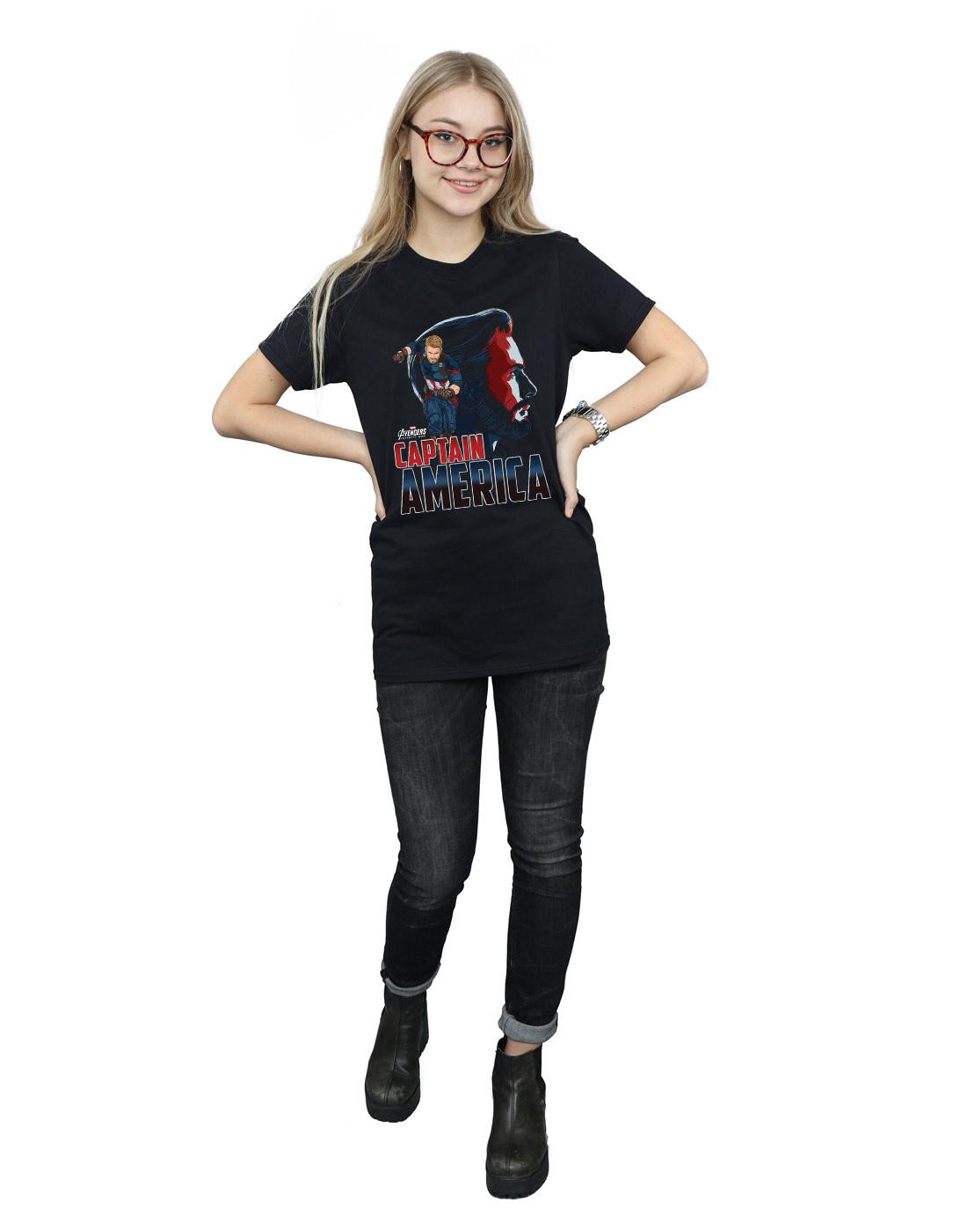 Black - Close up - Avengers Infinity War Womens-Ladies Captain America Cotton Boyfriend T-Shirt