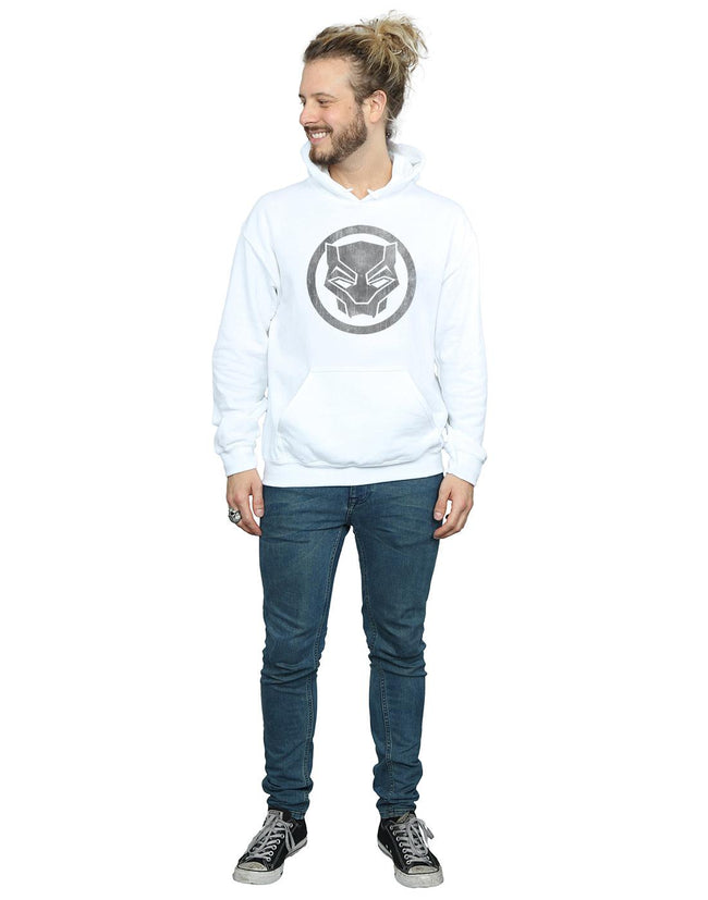 White - Lifestyle - Marvel Mens Black Panther Distressed Icon Hoodie