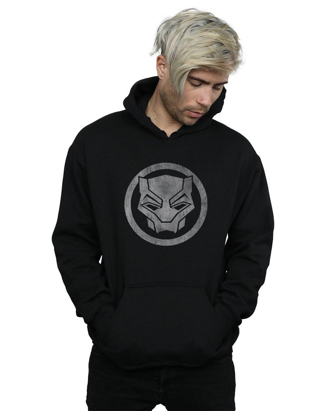 Black - Back - Marvel Mens Black Panther Distressed Icon Hoodie