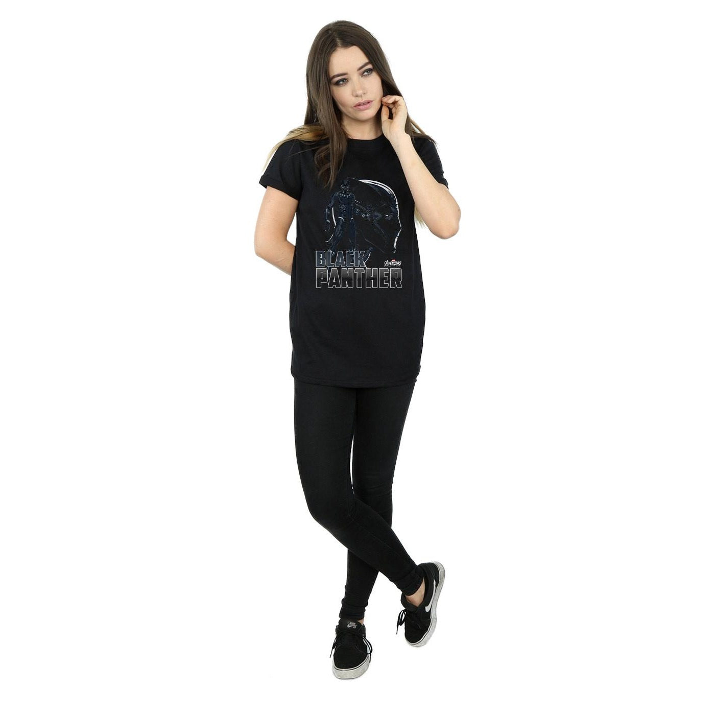 Black - Close up - Avengers Infinity War Womens-Ladies Black Panther Cotton Boyfriend T-Shirt