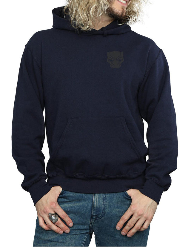 Navy Blue - Side - Marvel Mens Black Panther Black On Black Chest Print Hoodie