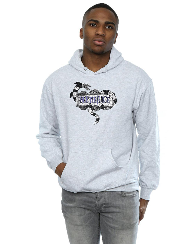 Sports Grey - Back - Beetlejuice Mens Sandworm Logo Hoodie