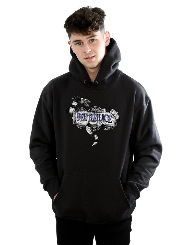 Black - Back - Beetlejuice Mens Sandworm Logo Hoodie