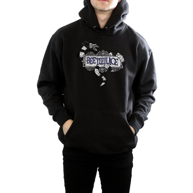 Black - Side - Beetlejuice Mens Sandworm Logo Hoodie