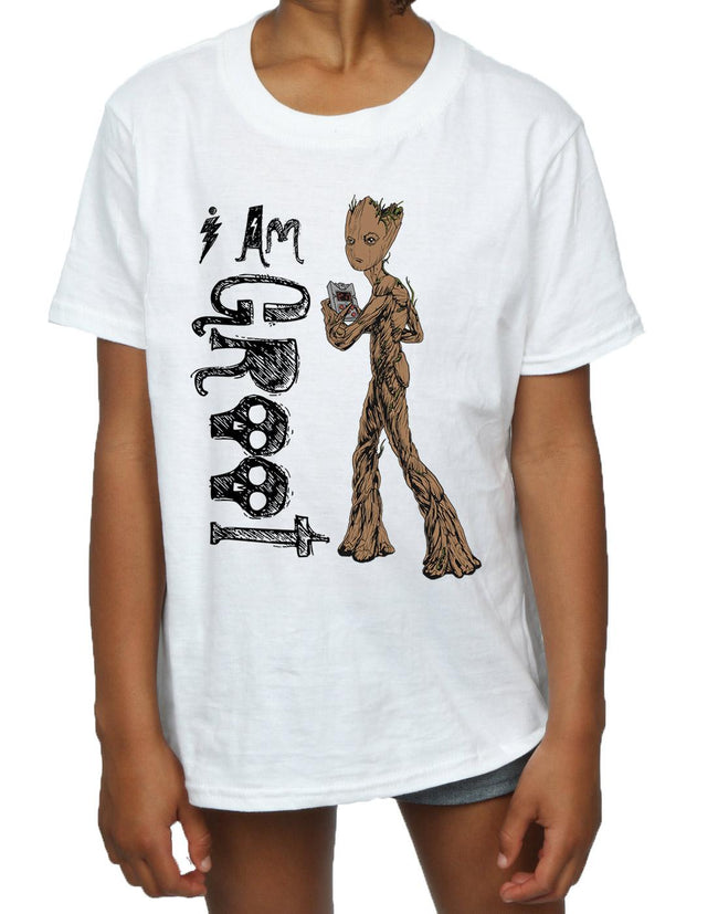 White - Pack Shot - Avengers Infinity War Girls I Am Teenage Groot Cotton T-Shirt