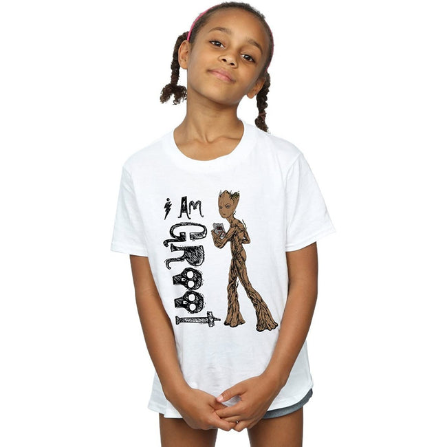 White - Back - Avengers Infinity War Girls I Am Teenage Groot Cotton T-Shirt