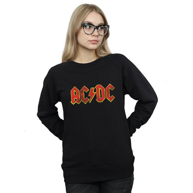 Black - Back - AC-DC Womens-Ladies Distressed Logo Cotton Sweatshirt