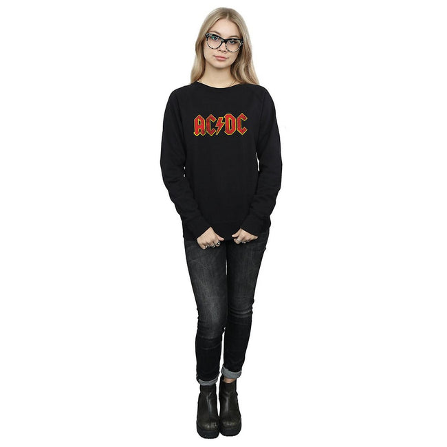 Black - Side - AC-DC Womens-Ladies Distressed Logo Cotton Sweatshirt
