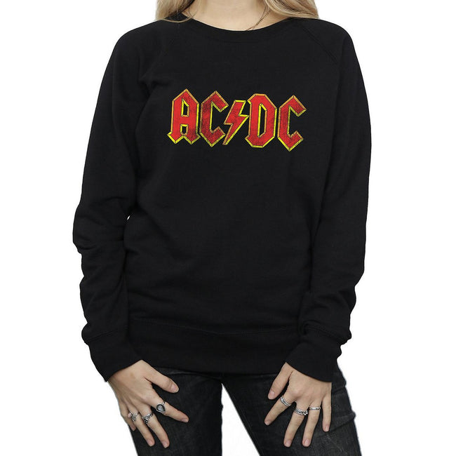 Black - Front - AC-DC Womens-Ladies Distressed Logo Cotton Sweatshirt
